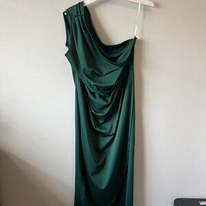 Dark Green One Shoulder Plus Size Cocktail Dress